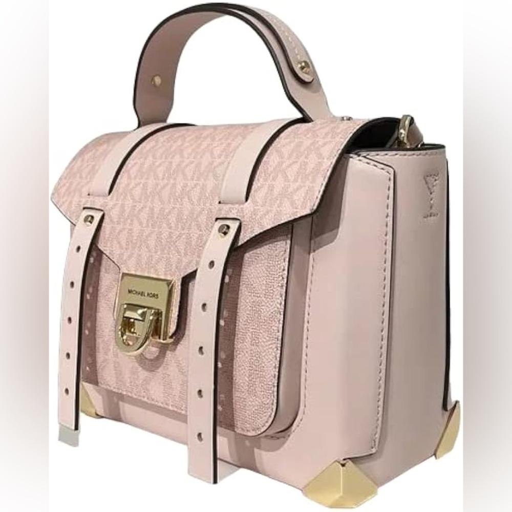 Michael Kors Manhattan Medium Leather and Logo  crossbody Powder Blush - Picture 4 of 16